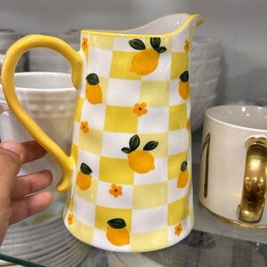 Yellow Lemon Check Ceramic Pitcher
